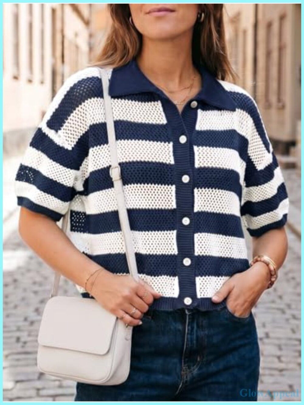 Crochet Cardigan Button Up Cover Up Summer Knit Top - (80 chars max) - Picture 3 of 6